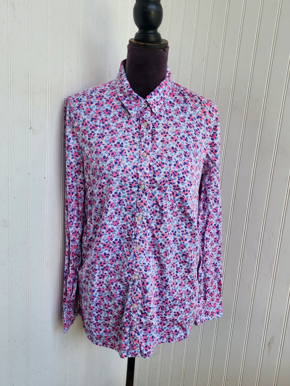 GAP Women’s Fitted Boyfriend Cotton Shirt Fluorescent pink blue Long Sleeve M
